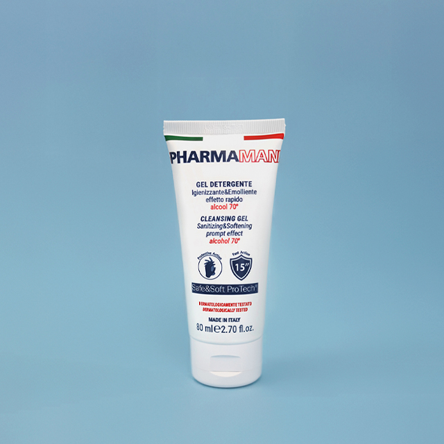 Gel igienizzante mani Pharmamani con alcool 70%, tubo 80 ml, formula idratante, azione rapida