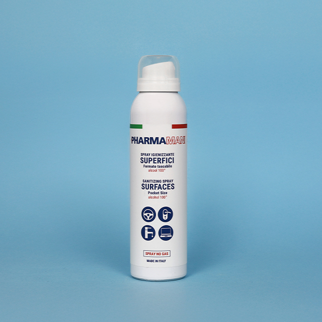Spray igienizzante superfici Pharmamani 100 ml – 100% alcool, asciuga rapidamente
