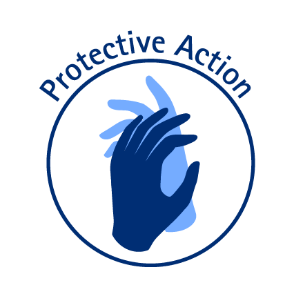 Due mani che si sfregano, dentro un cerchio, contornato dalla scrittta azione protettiva