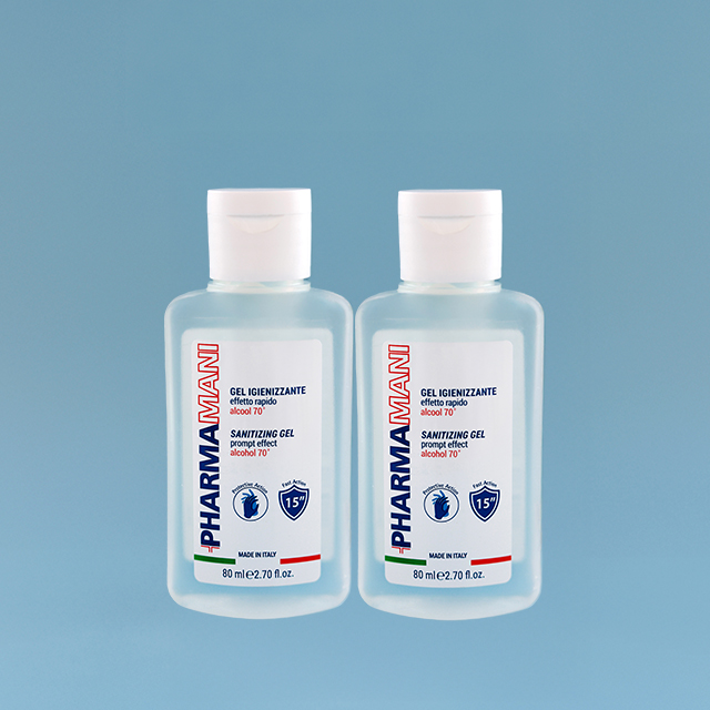 Kit 2 flaconi gel igienizzante mani Pharmamani da 80 ml ciascuno, alcool 70%, formula idratante